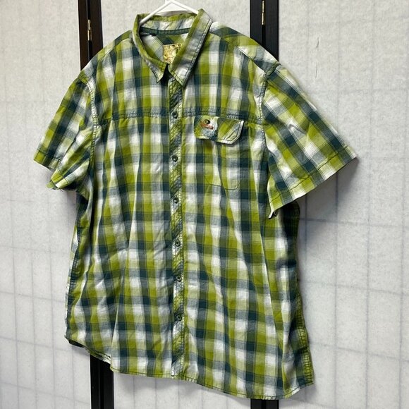 Mossy Oak Short Sleeve Button Up Collared Casual Shirt Green Plaid XXL - Picture 4 of 11